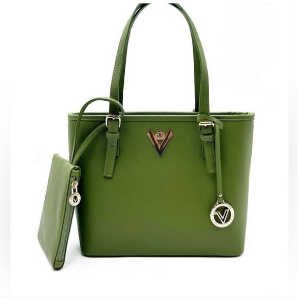 Valentino Orlandi Green Tote with Structured Design and Gold  Accents Nwt - Picture 1 of 12